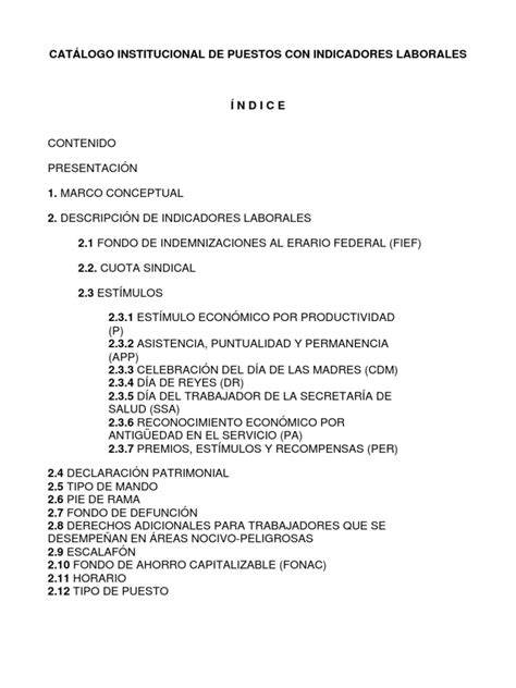 Pdf Secretaria De Salud Catalogo De Puestos Indicadores Laborales