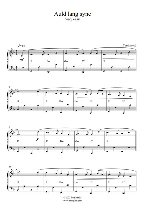 Auld Lang Syne Very Easy Level Solo Accordion Traditional Accordion Sheet Music