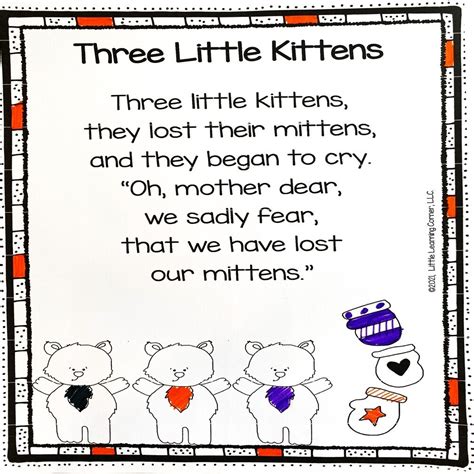 Three Little Kittens Nursery Rhyme Printables