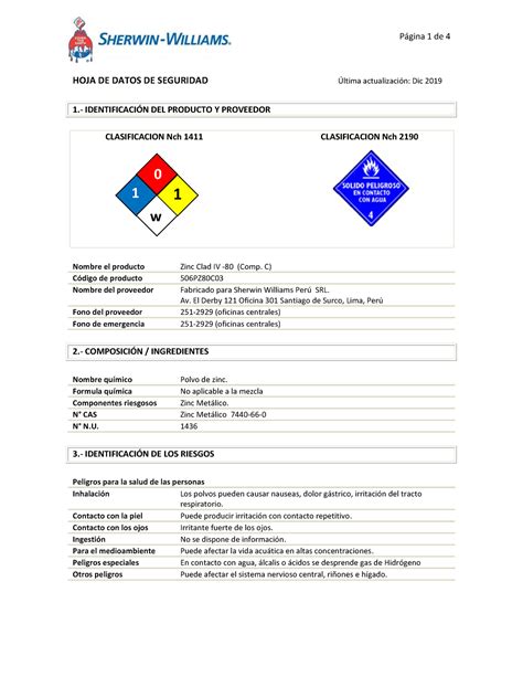 MSDS Zinc Clad IV 80 Parte C HOJA DE DATOS DE SEGURIDAD Ltima