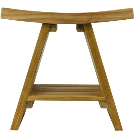 Taburete de baño ergonómico con estante 45 x 45 x 30 cm de madera de