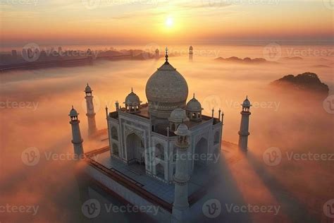 Aerial view of Taj Mahal in the Indian city of Agra, Uttar Pradesh ...