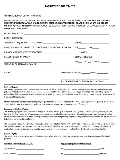 Fillable Online Facility Use Agreement Whitehallschoolwirescom Fax