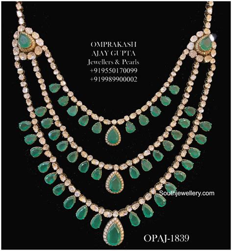 Layered Polki Emerald Necklace Indian Jewellery Designs