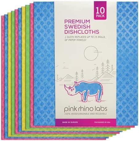 Pink Rhino Labs Swedish Dishcloths For Kitchen Pack Reusable Paper