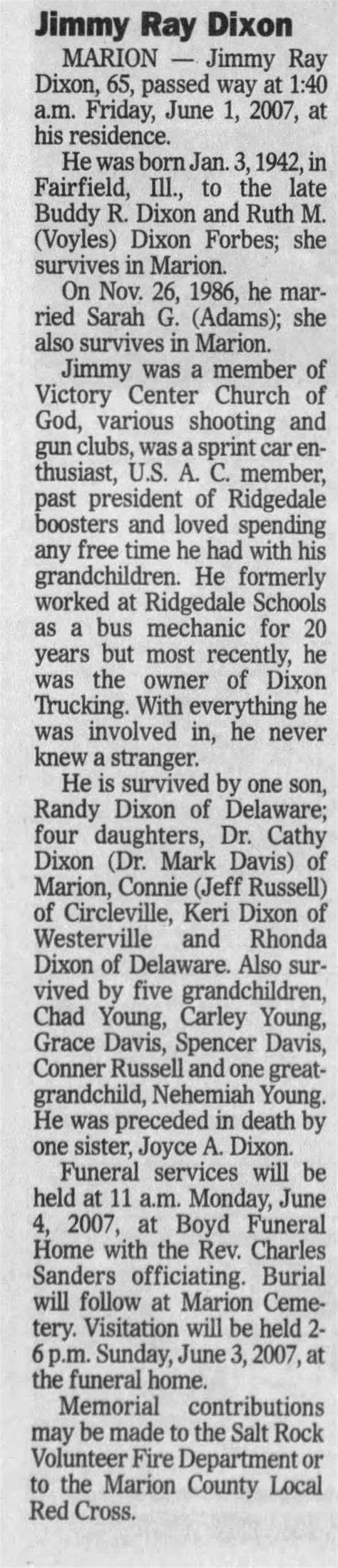 Obituary For Jimmy Ray Dixon 1942 2007 Aged 65 ™