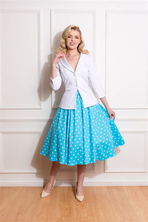 Ruth Polka Dot Swing Skirt In Blue White Hearts Roses London