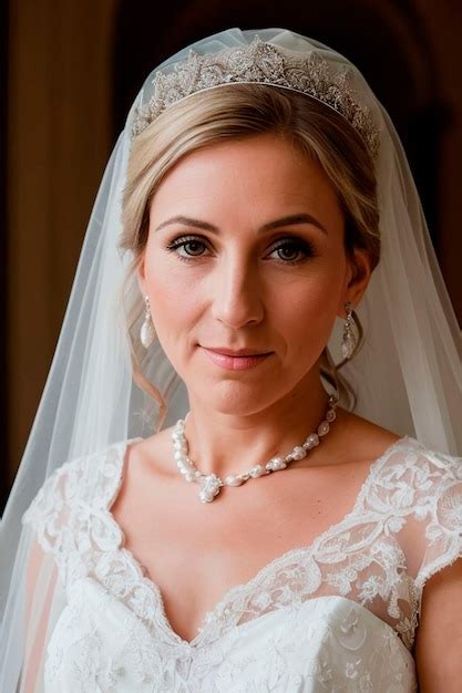 Premium Ai Image Bride Wearing A Wedding Dress And Pearl Necklace