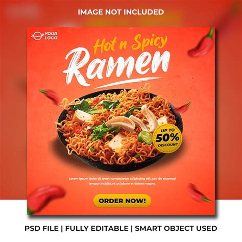 Premium Psd Hot Spicy Ramen Noodle Social Media Instagram Post Banner