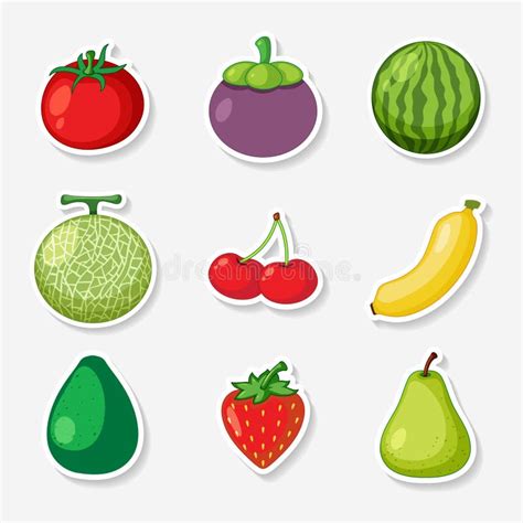 Fruits Sticker Set On White Background Stock Vector Illustration Of