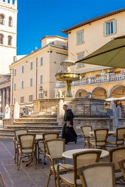 Assisi Italy 6 August 2021 Catholic Priest Walking In The Historic Center Editorial Stock