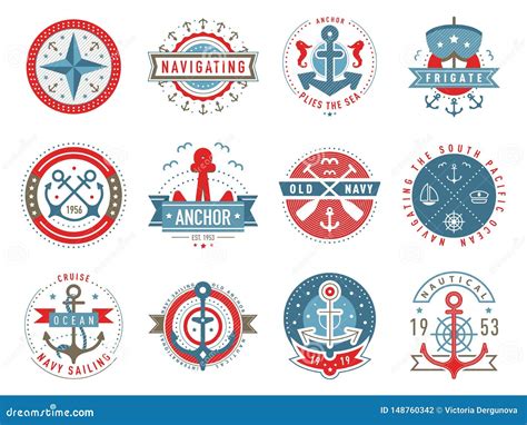 Nautical Logo Template Set Stock Vector Illustration Of Navy 148760342