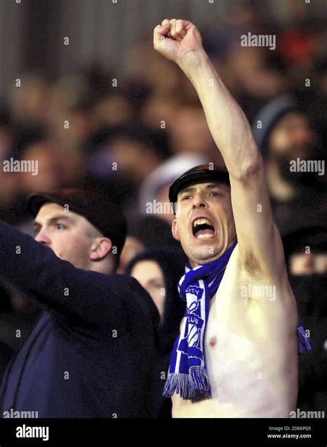 Birmingham City Fans Show Their Support In The Stands Hi Res Stock