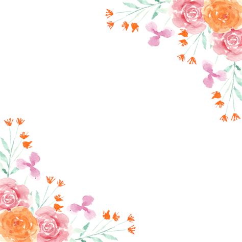 Orange Pink Rose Abstract Watercolor Flower Border Wedding Borders