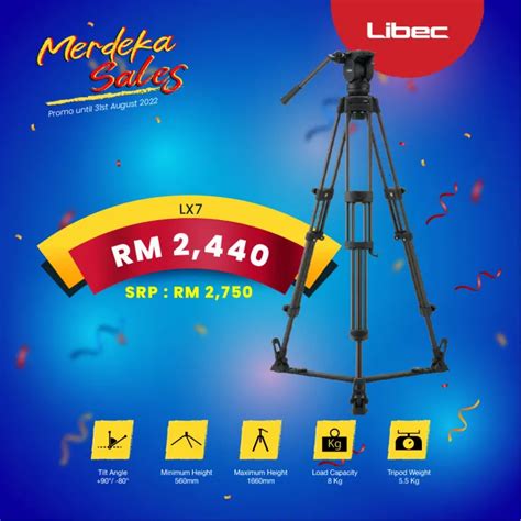 Libec Lx7 Tripod With Pan And Tilt Fluid Head And Floor Spreader Lazada