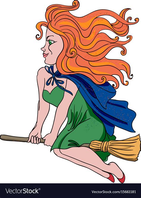 Cartoon Image Of Witch Riding Broomstick Vector Image