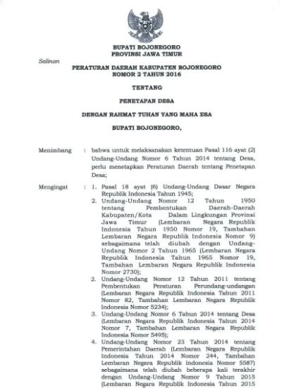 Peraturan Daerah Kabupaten Bojonegoro Nomor 2 Tahun 2016 Tentang