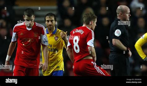 Two Footed Tackle Against Southamptons Morgan Schneiderlin Hi Res Stock