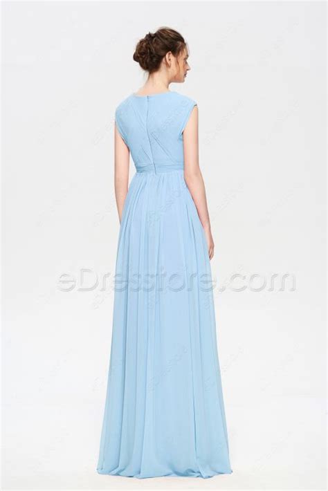 Light Blue Modest Prom Dresses Long Edresstore