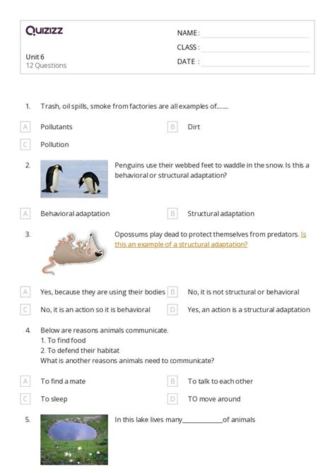 Natural Selection And Adaptations Worksheets For Nd Grade On