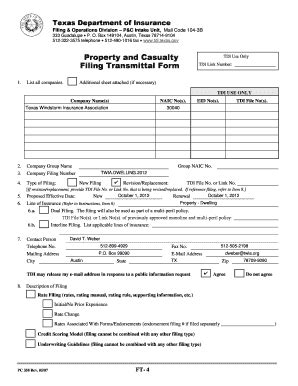 Fillable Online Tdi Texas Filing Transmittal Form Texas Department Of