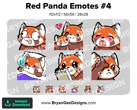 Red Panda Twitch Emotes Derp Hug Gasm Sleep Study Notes Wow Etsy