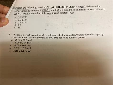 Solved Consider The Following Reaction Ch4g 2 H2sg