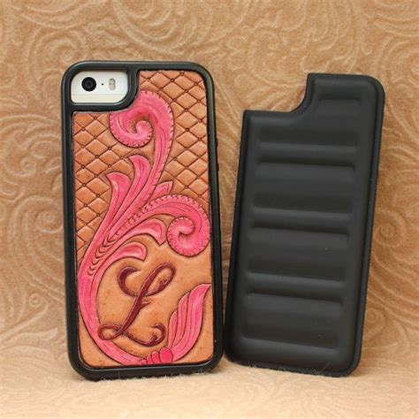 Custom Leather Initial Western Tooling Cell Phone Case For Iphone And