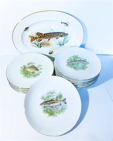 Winterling Bavaria Limoges Table Service Fish Gold Porcelain