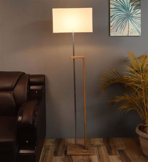 Buy Kwan White Fabric Shade Club Floor Lamp With Wood Metal Base At