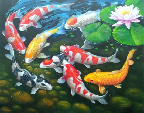 Dunia Lukisan JAVADESINDO Art Gallery LUKISAN 9 IKAN KOI CIPTAKAN