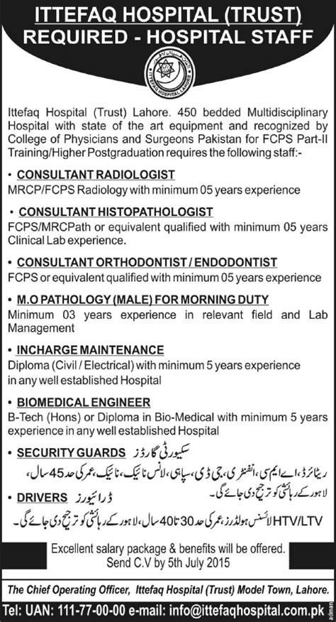 Ittefaq Hospital Lahore Jobs June July Medical Officers