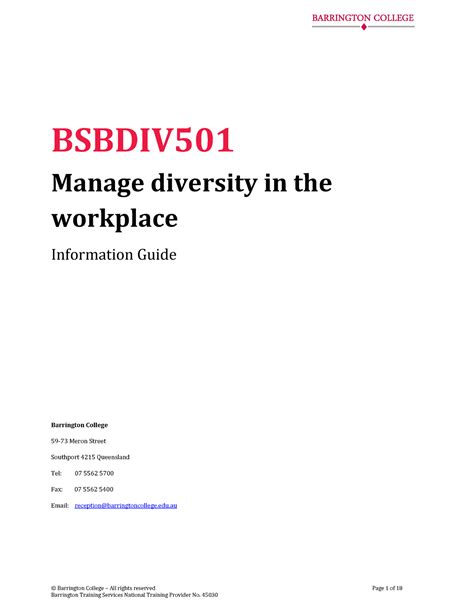 Bsbdiv Lg Manage Diversity In The Workplace Information Guide