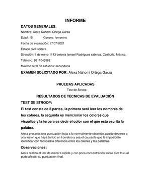 Calaméo Informe Psicologico Test De Stroop