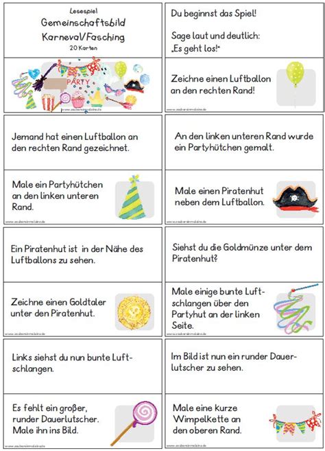 Lesespiel Gemeinschaftsbild Fasching Karneval Zaubereinmaleins Shop