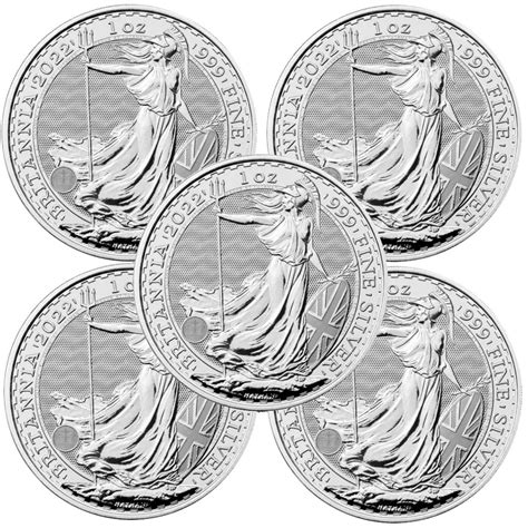 Lot Of 5 2022 1 Oz Silver Britannia Coin BU 5 BB OZ 2022 161 42