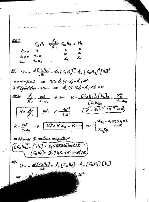 Serie De Exercice Cinetique Chimique Avec Corrig