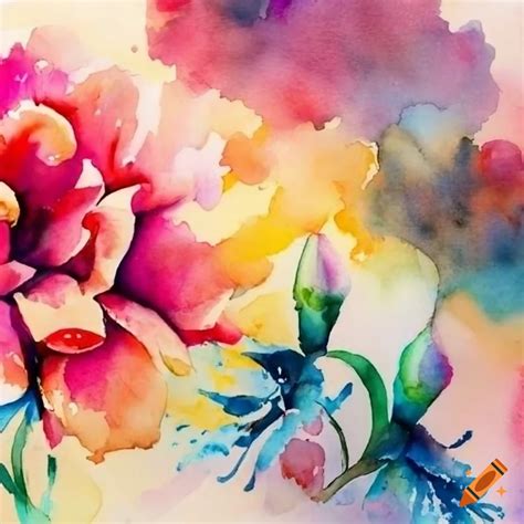 Vibrant Watercolor Painting Of Blooming Flowers On Craiyon