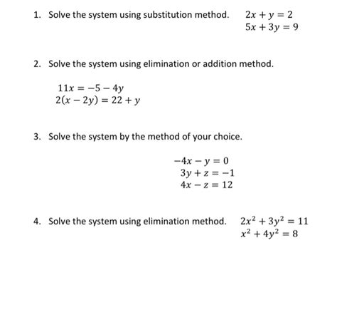 Solved 1 Solve The System Using Substitution Method 2x Y