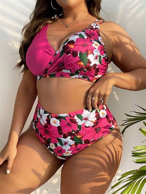 SHEIN Swim Classy Plus Floral Print Bikini Swimsuit SHEIN USA