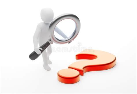 3d Character With A Magnifying Glass And Big Red Question Mark Problem Solution Or Task Stock