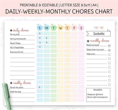 Chore Chart Daily And Weekly At Larry Leong Blog