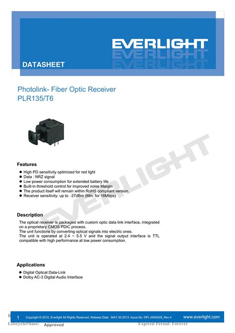 Everlight Plr T Photolink Fiber Optic Receiver