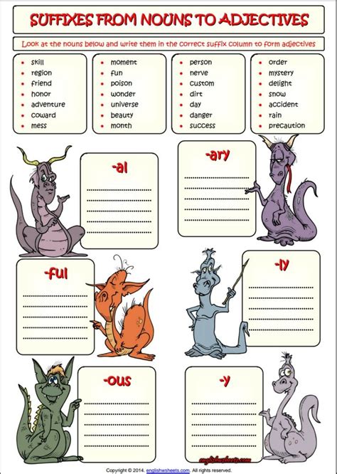 Suffixes From Nouns To Adjectives Esl Exercise Worksheet Prefixes English Grammar Teaching