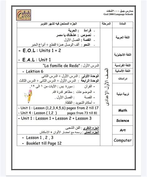 منهج شهر أكتوبر أولي أعدادي 2023 للصف الاول الاعدادي مصر فور