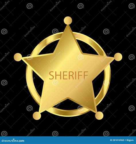Gold Sheriff Star Badge Isolated On Black Vector Illustration Stock