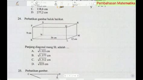 Cara Mencari Panjang Diagonal Ruang Balok Format Soal