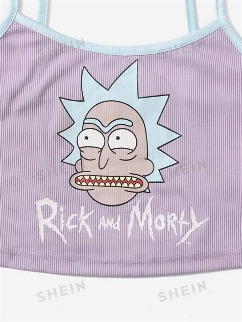 Rick And Morty Romwe Cami Corto Con Letra Con Estampado De Dibujos