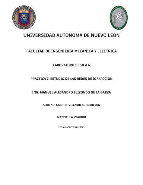 Practica 7 Lab Fisica 4 2048010 UNIVERSIDAD AUTONOMA DE NUEVO LEON