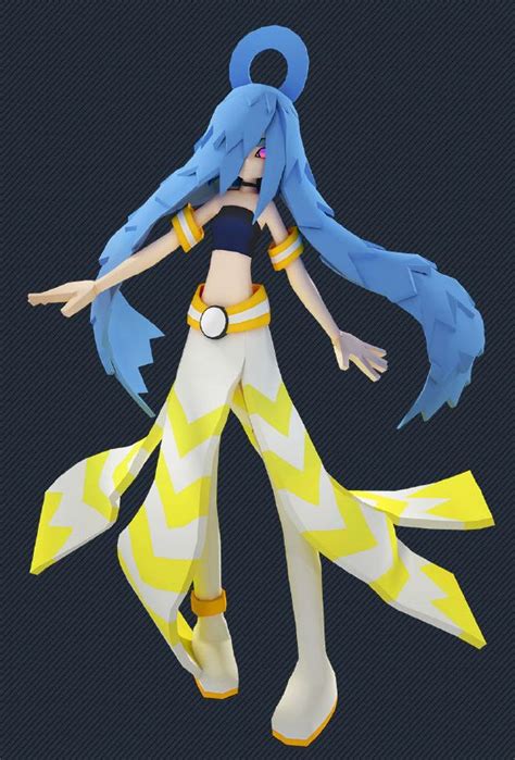 An Anime Character With Blue Hair And Yellow Chevrons